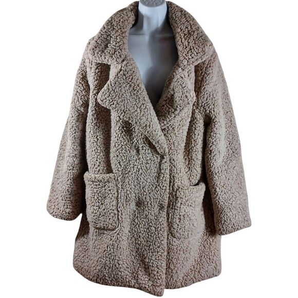 C&C California Womens XL Oatmeal Teddy Coat Longline Sherpa Shacket Cozy Jacket - Picture 2 of 8